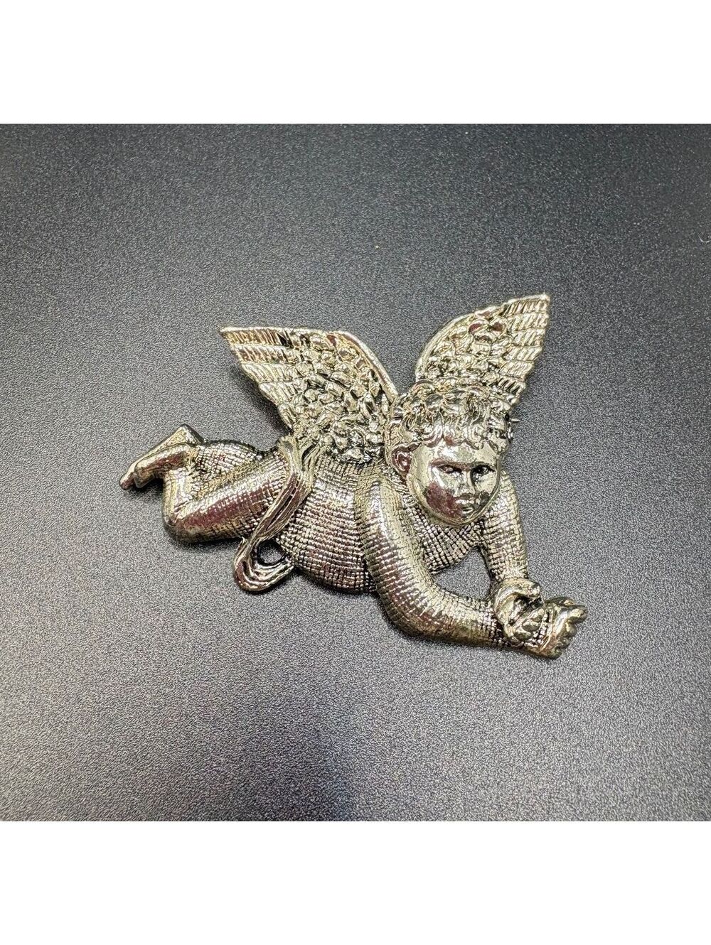 Vintage Heavy Silver-Tone Cherub Booch/Pendant
